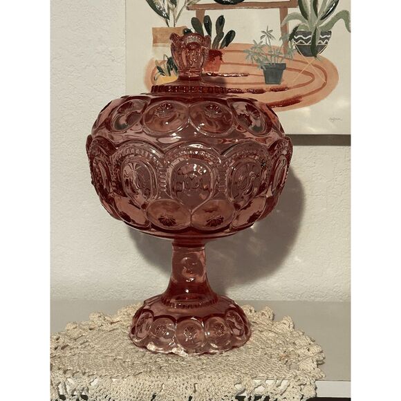 Vintage HUGE L.E. Smith Moon and Stars Tall Covered Compote – 12.875"  PINK - Picture 1 of 10